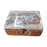 Wooden box decorated badge and unicorn