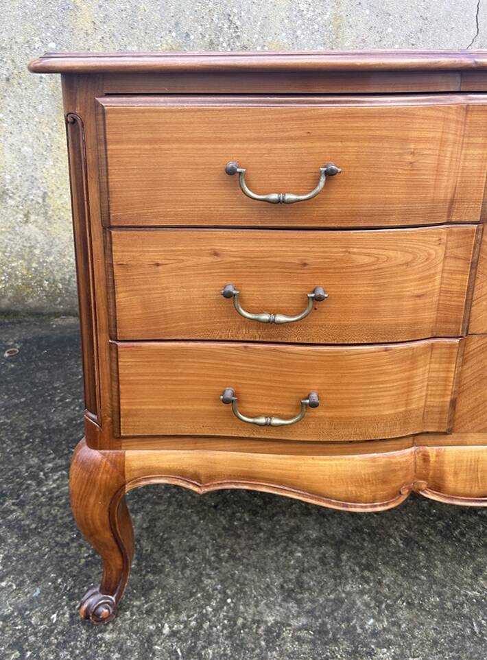 Louis XV style crossbow chest of drawers with 3 cherry drawers, 1960s