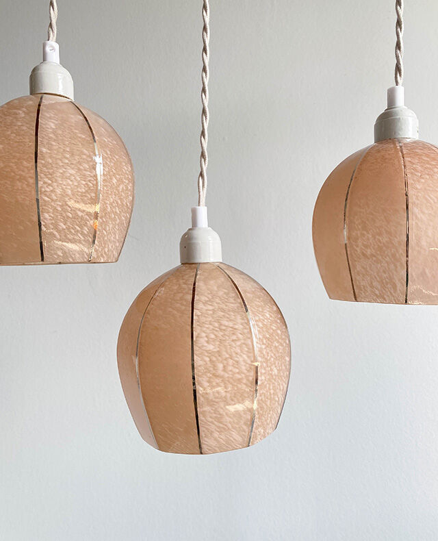 Pink and silver opaline globe hanging