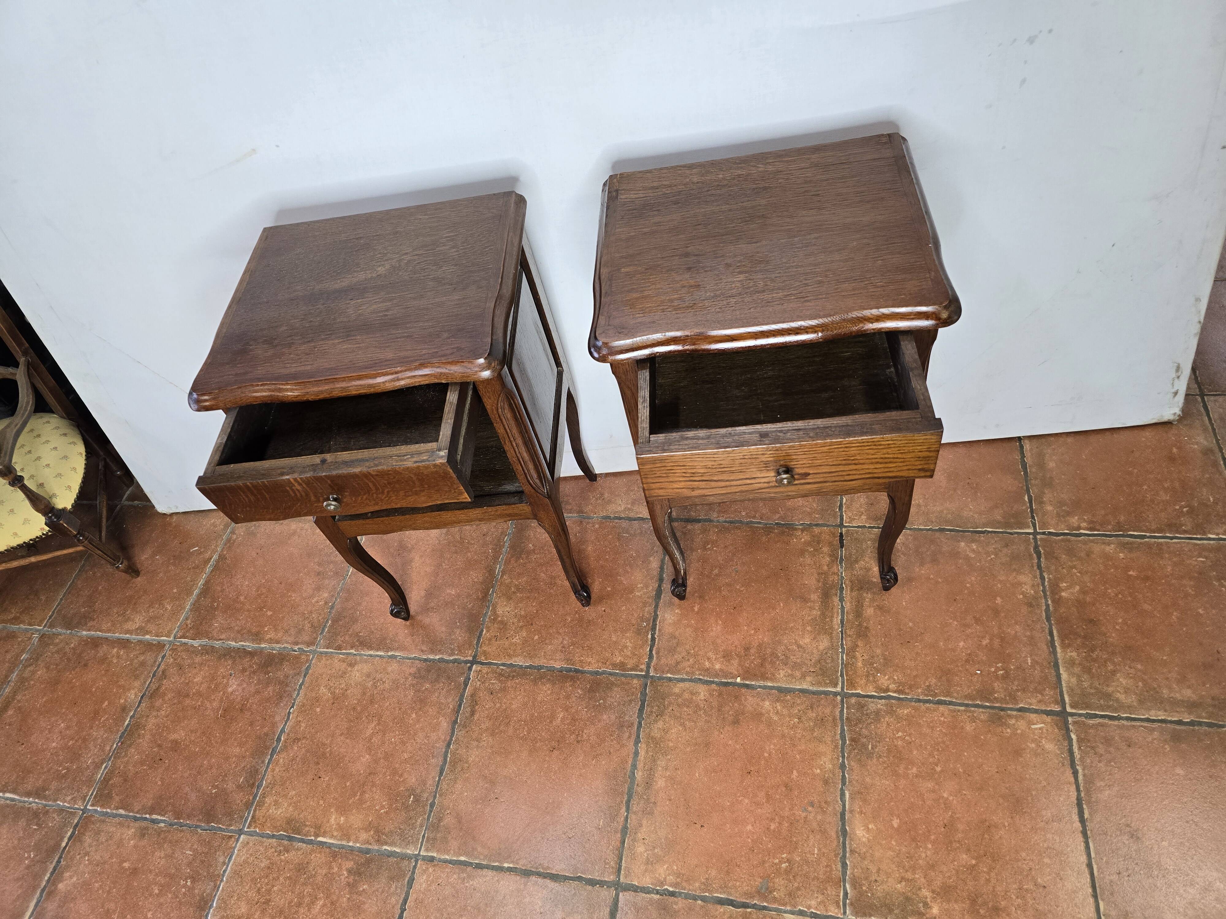 Pair of Louis XV style oak bedside tables