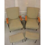 Rio armchair set with footrest by Pierre Guariche
