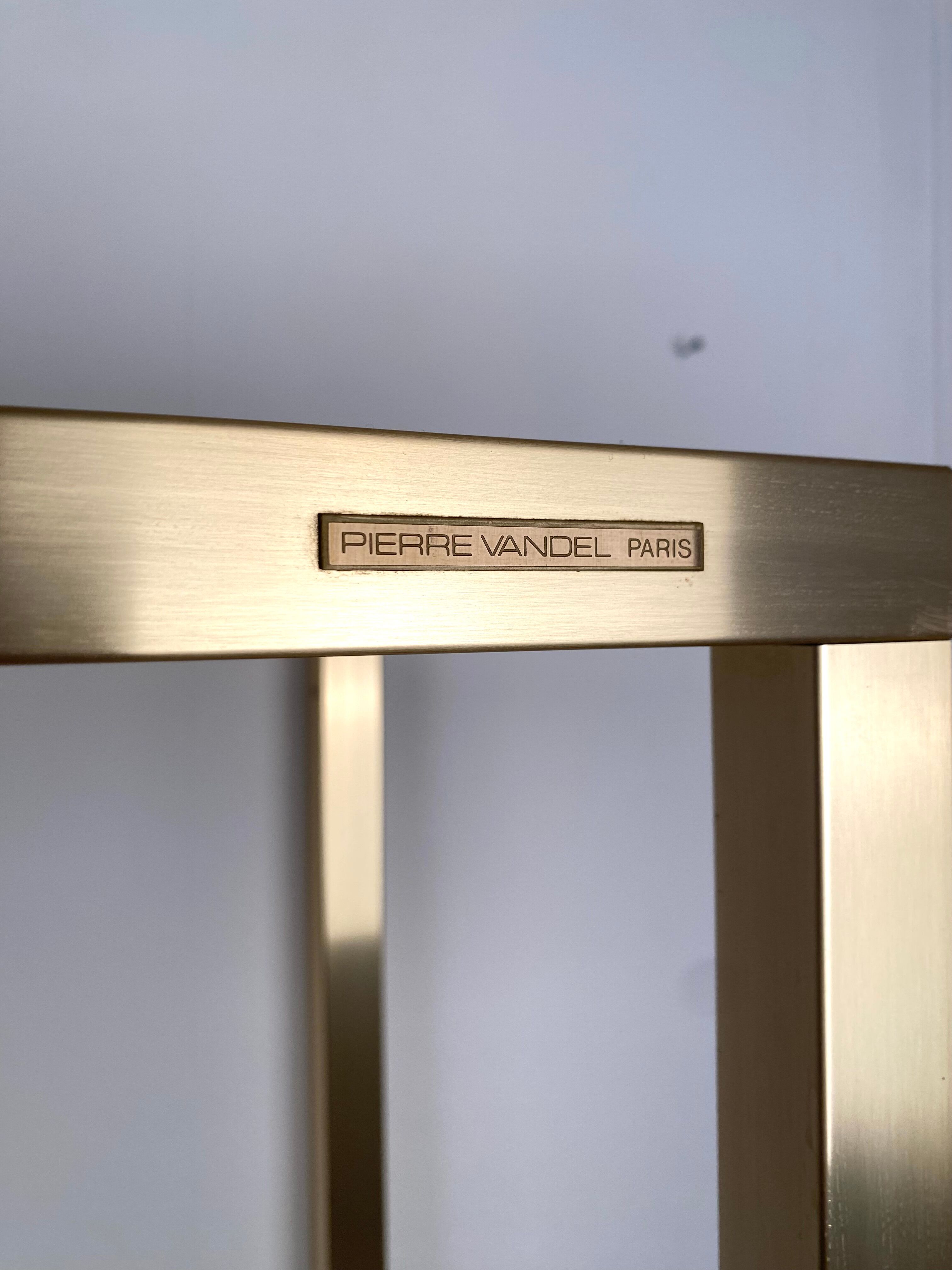 Bookcase in gilded metal and glass, Pierre Vandel Paris, circa 70