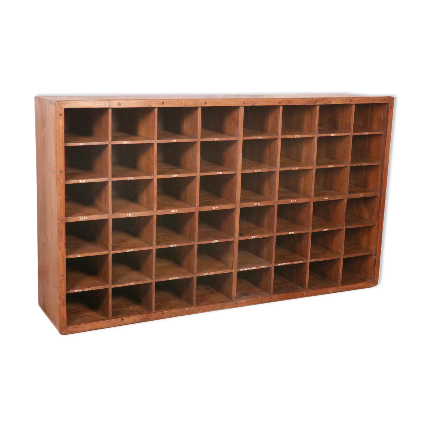 Old professional piece of furniture - postal sorting with 48 lockers in Burmese teak
