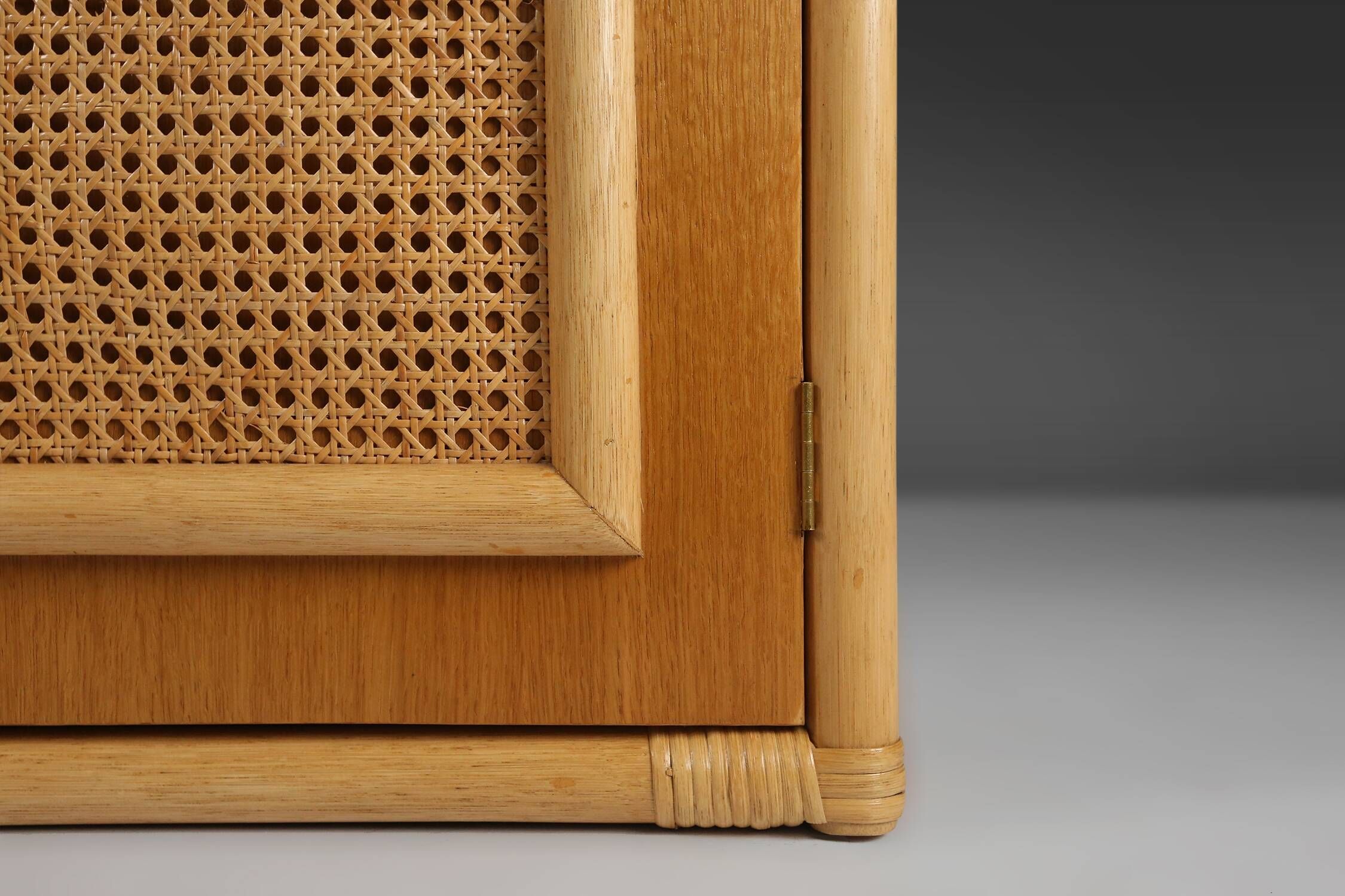 Four-door buffet in rattan and wood, France, 1960s