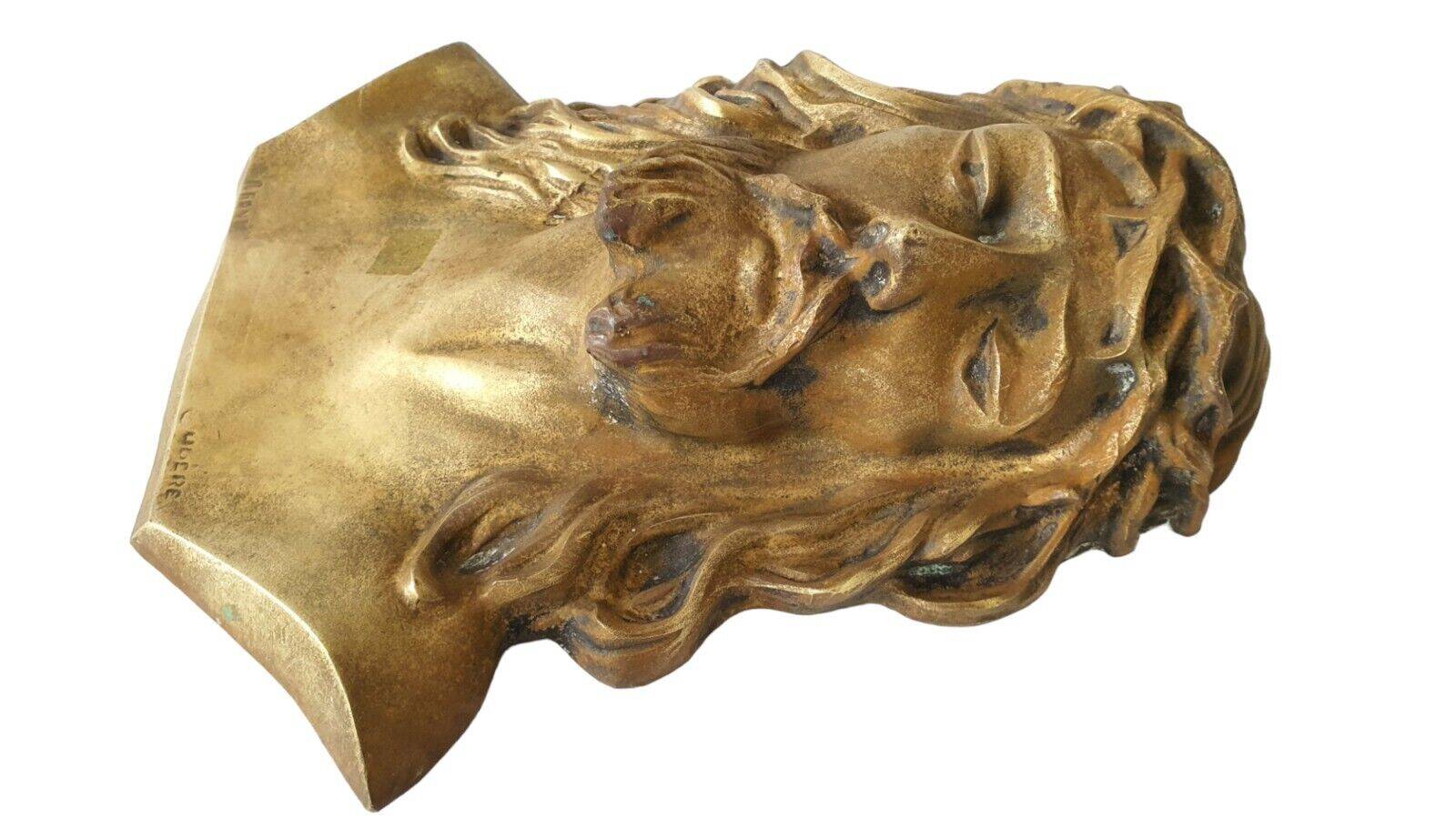 Christ solid bronze plaque with bas relief for tombstone or other signed