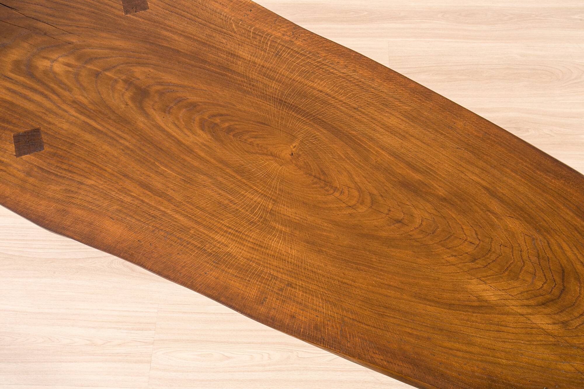 Brutalist Solid Oak Slab Coffee Table, Central Europe, 1960s–1970s