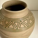 Vase en grès beige et vert