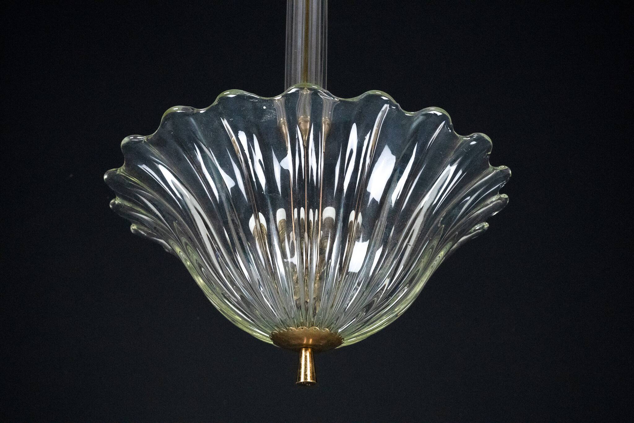 Suspension Art Déco Seguso en verre de Murano transparent. Italie, années 1940.