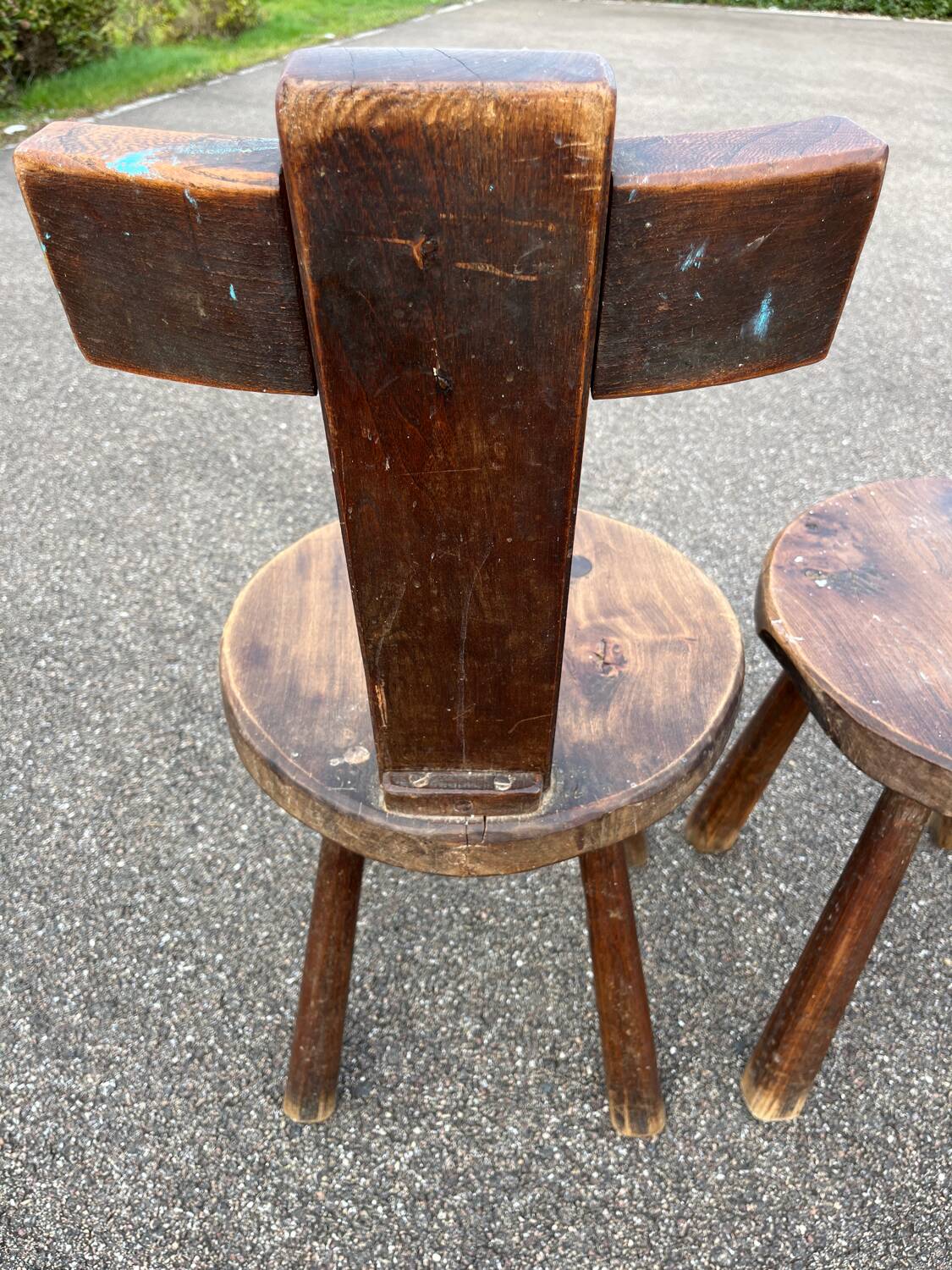 Pair of vintage Aranjou brutalist chairs in solid wood