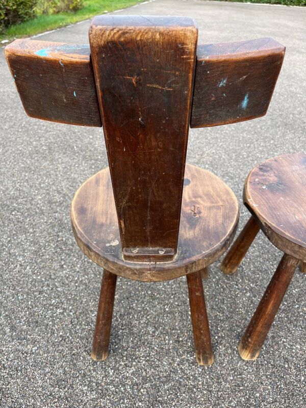 Paire de chaises brutalistes aranjou vintage bois massif