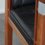 Set of 4 luxury black leather Art Deco dining chairs with armrests