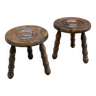 Pair of turned wooden tripod stools