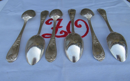 Ensemble de 6 cuillères à soupe plaquées argent Ercuis 84, France, style Art Nouveau| Louis XV