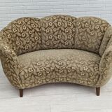 60s, danish vintage 2 seater "banana" sofa, green velour, original condition.