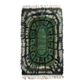 Tapis en laine Rya suédois géométrique en tons de vert 80x150cm
