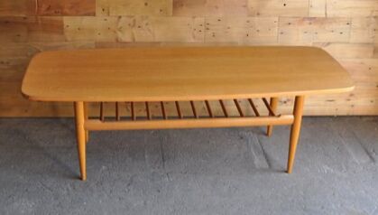 Beech coffee table with magazine rack, 1970s