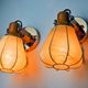 Pair of articulated "Cocoon" wall lights, resin and pine, Italy, 1970