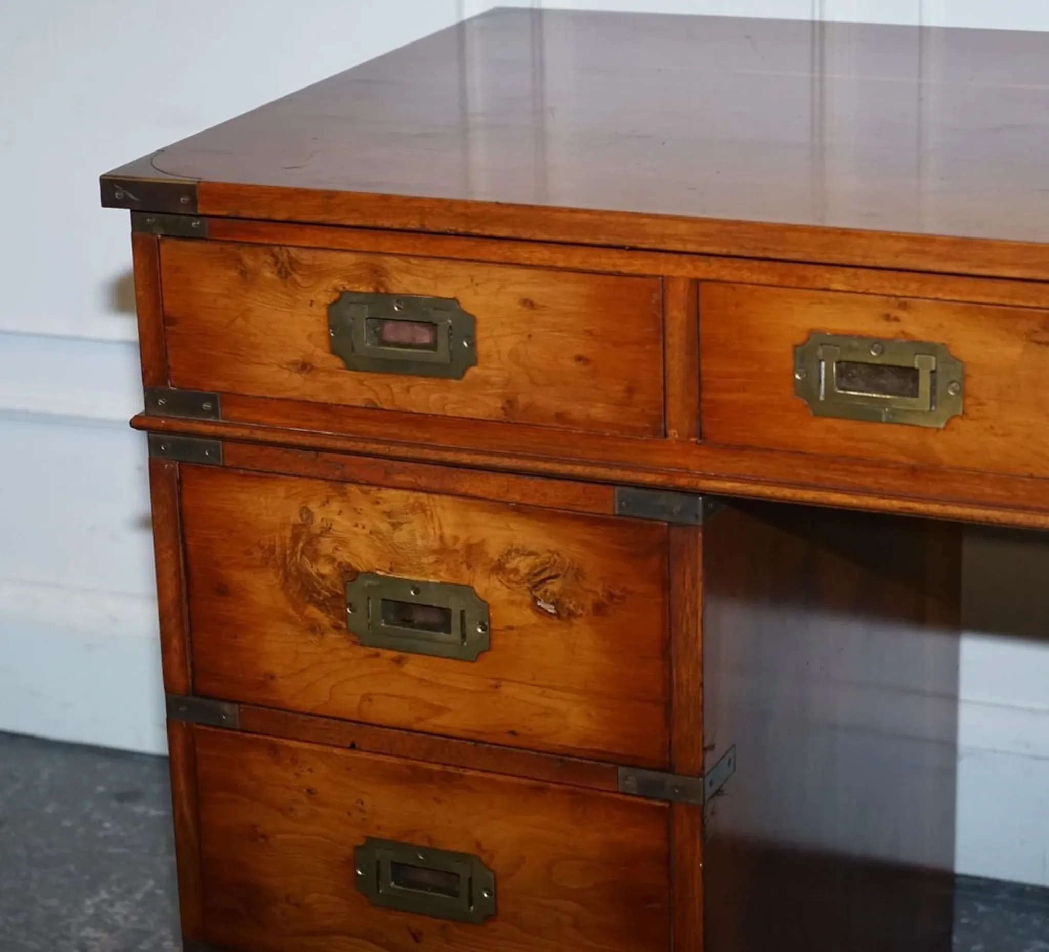 Vintage Military Campaign Twin Desk in Yew Wood