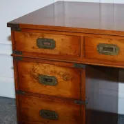 Vintage Military Campaign Twin Desk in Yew Wood