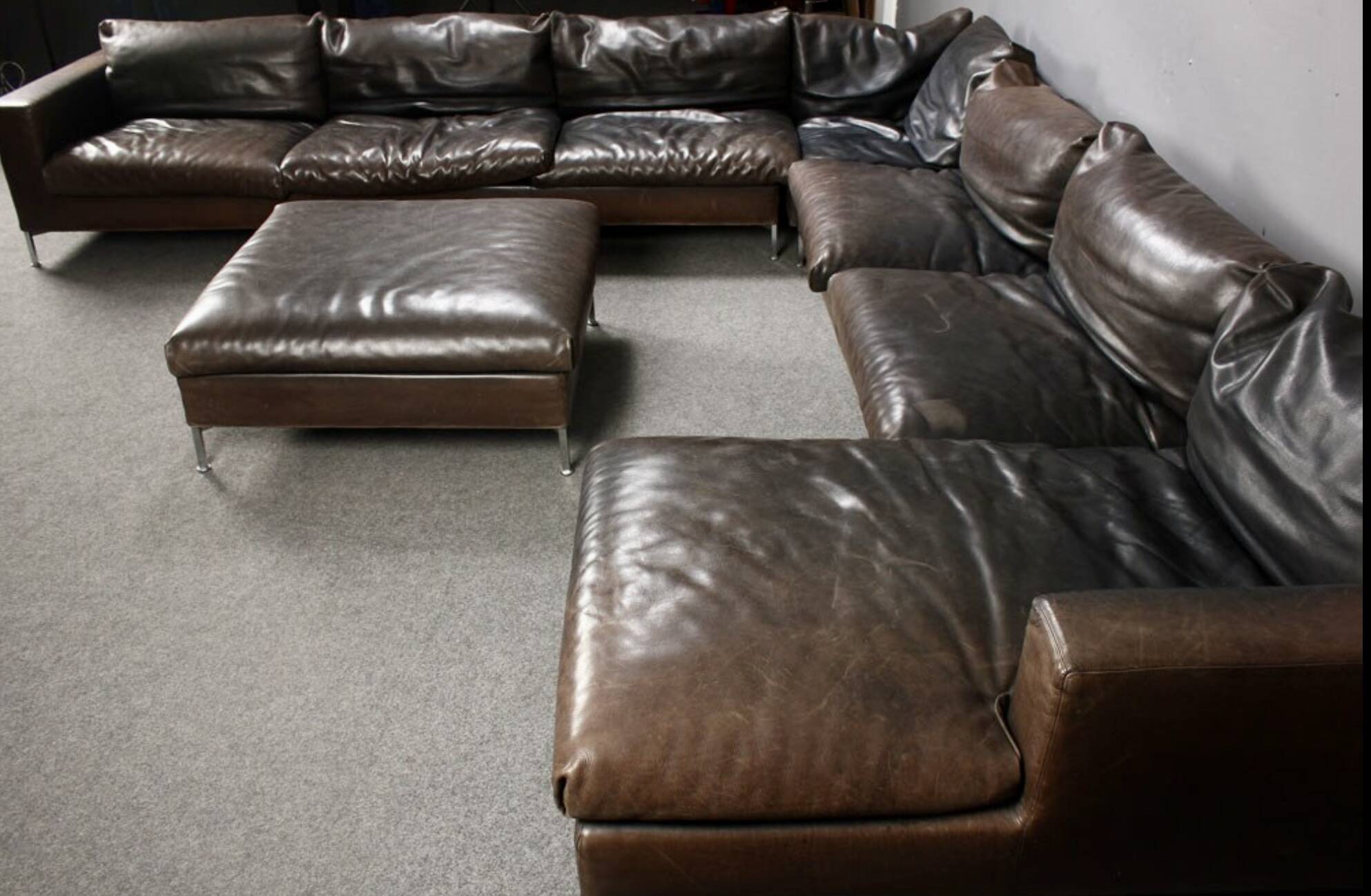 Gigantic modular leather sofa design for 12 people.
