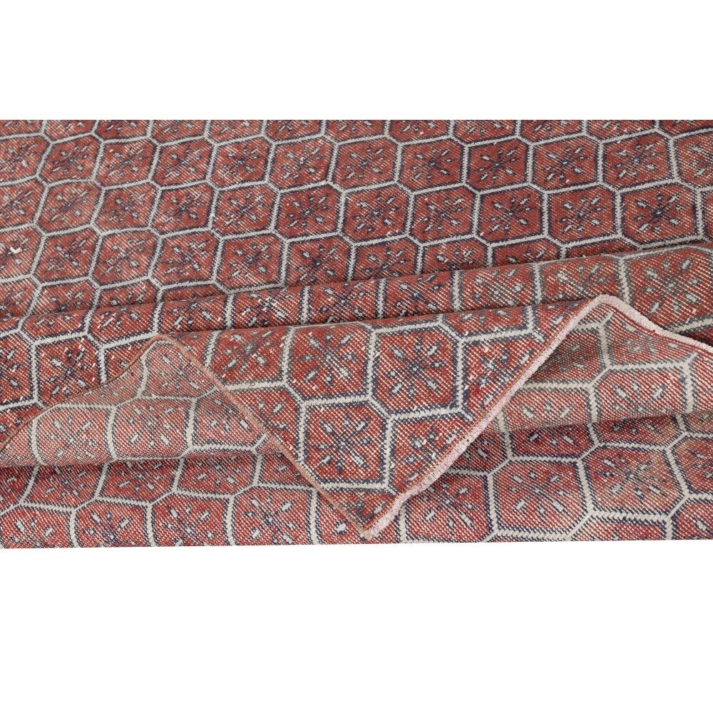Hand-knotted Vintage Turkish Red Wool Area Rug with Floral Design for Home and Office Decor