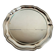 Round silver-plated serving dish with a glass base.
