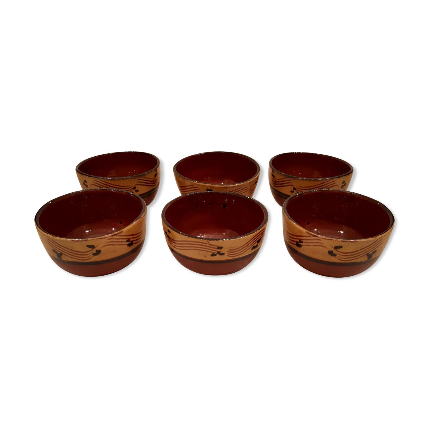 Lot of six terracotta ramekins glazed diameter 11cm TBE