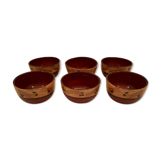 Lot of six terracotta ramekins glazed diameter 11cm TBE