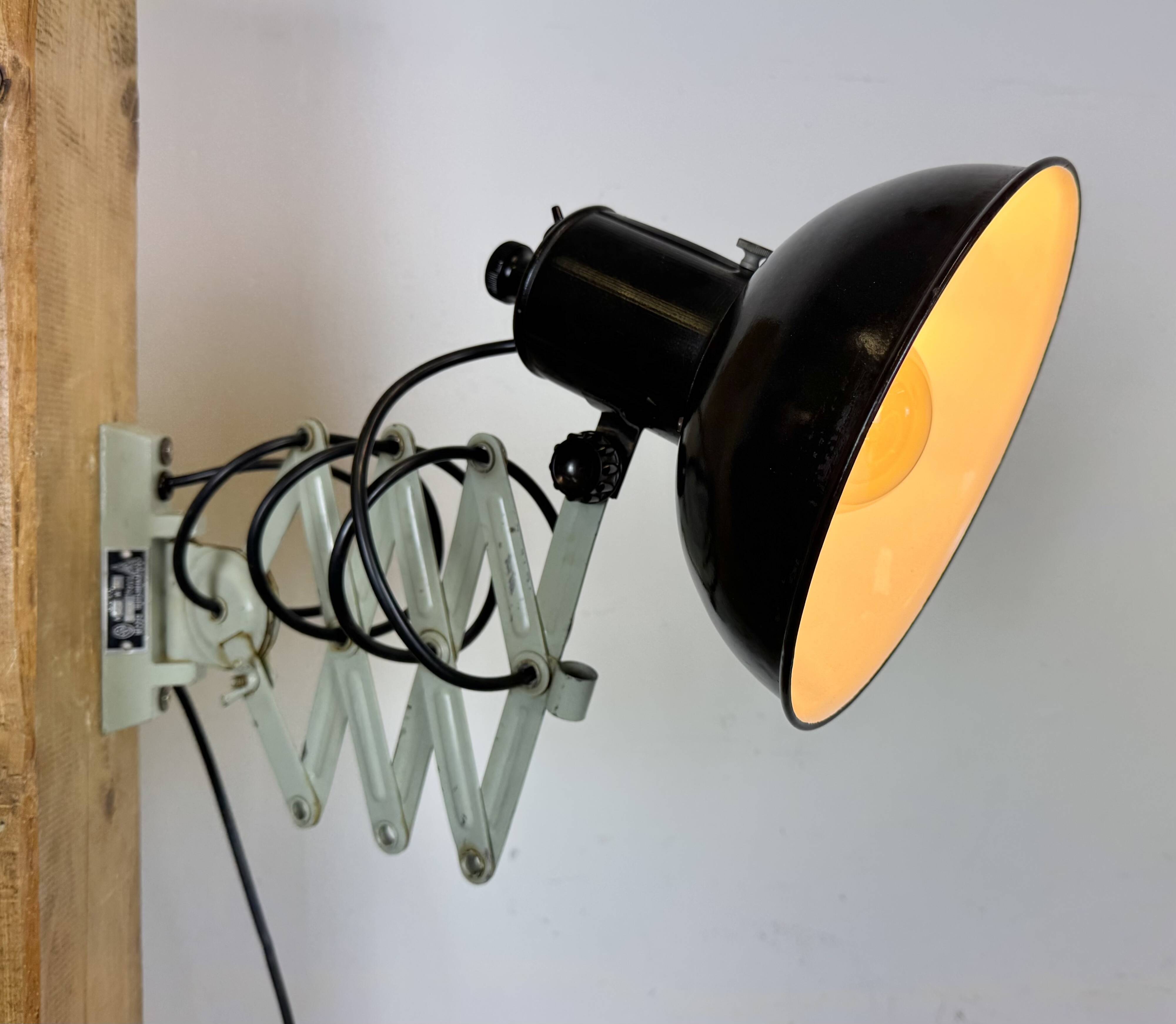 Industrial Black Enamel Scissor Wall Lamp, 1950s