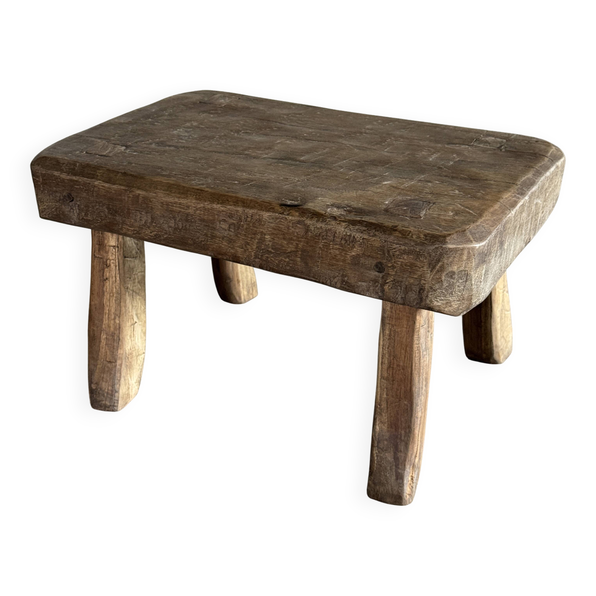 Petit stool, tabouret d'appoint en teck massif rectangulaire arrondie