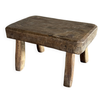 Small stool, rectangular rounded solid teak side table.
