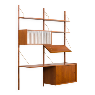 Danish home office shelving system in teak with a floating desk & display shelf by Preben Sorensen,