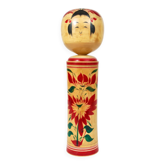 Decorative Naruko Kokeshi doll sculpture from northern Japan, hand-painted.