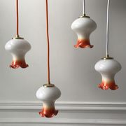 Pair of orange opaline tulips gradient white thread 70s