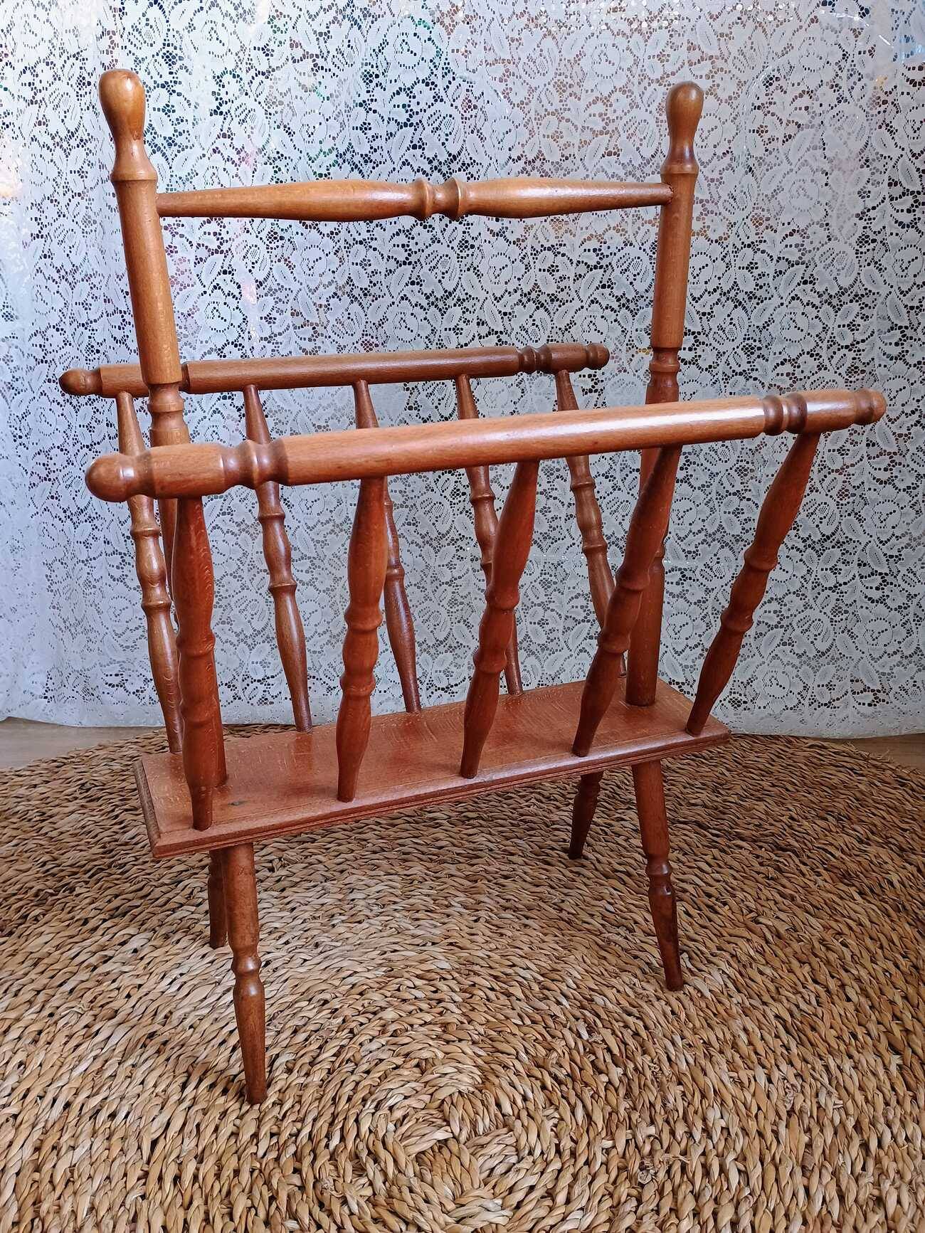 Turned wood magazine rack from the 1950s
