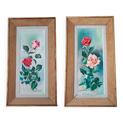 Paire de peintures à l'huile ''Roses