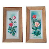 Paire de peintures à l'huile "Roses"