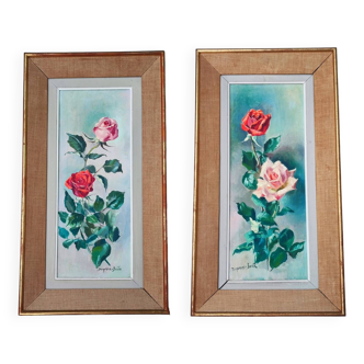 Paire de peintures à l'huile "Roses"