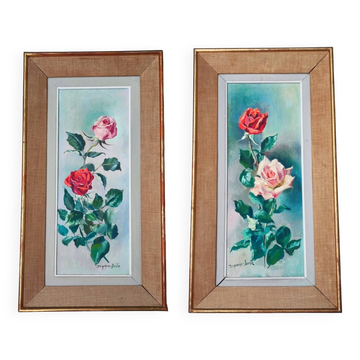 Paire de peintures à l'huile "Roses"