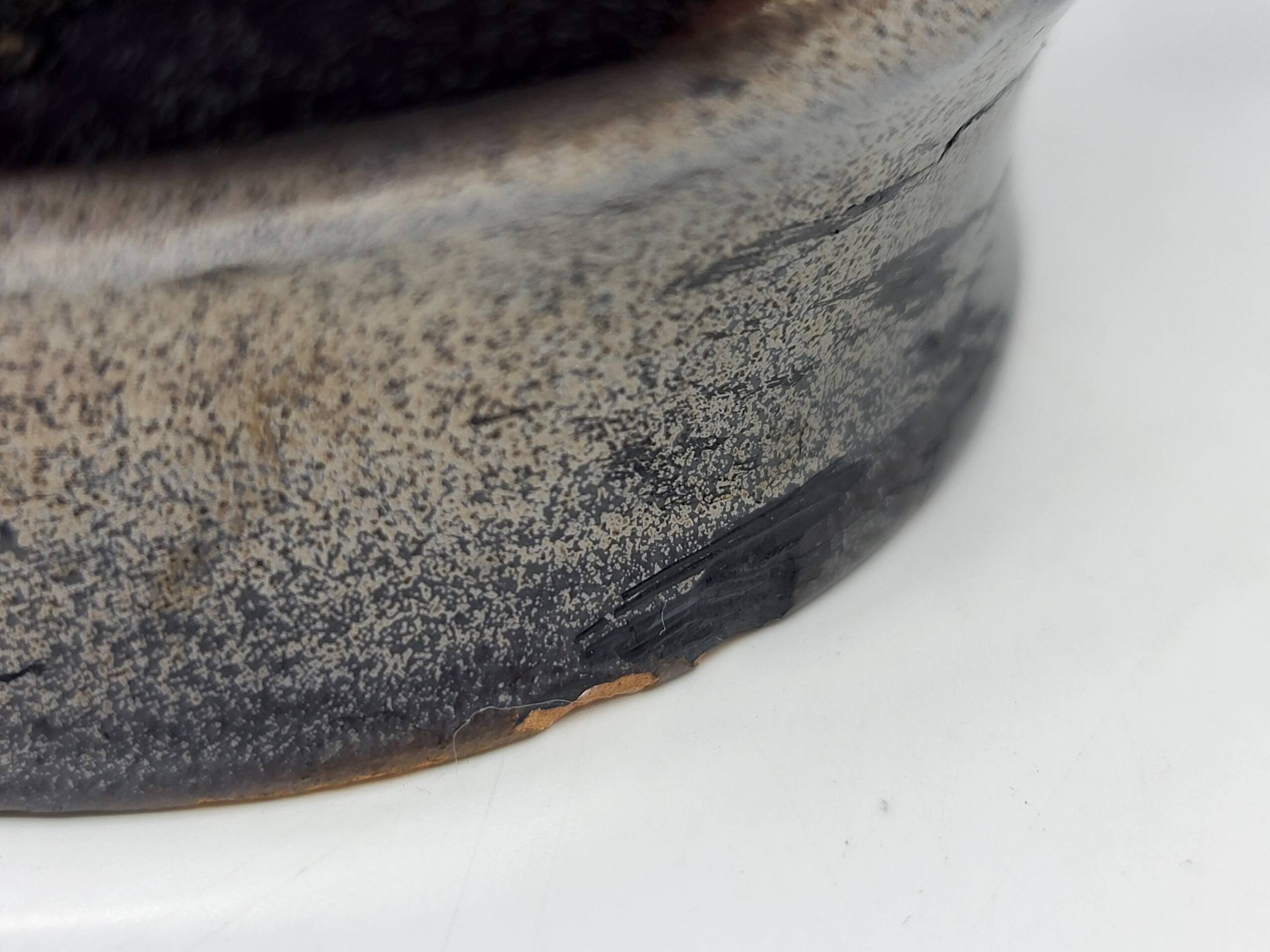 Jean Austruy ear vase in metallic black ceramic, France 1950.