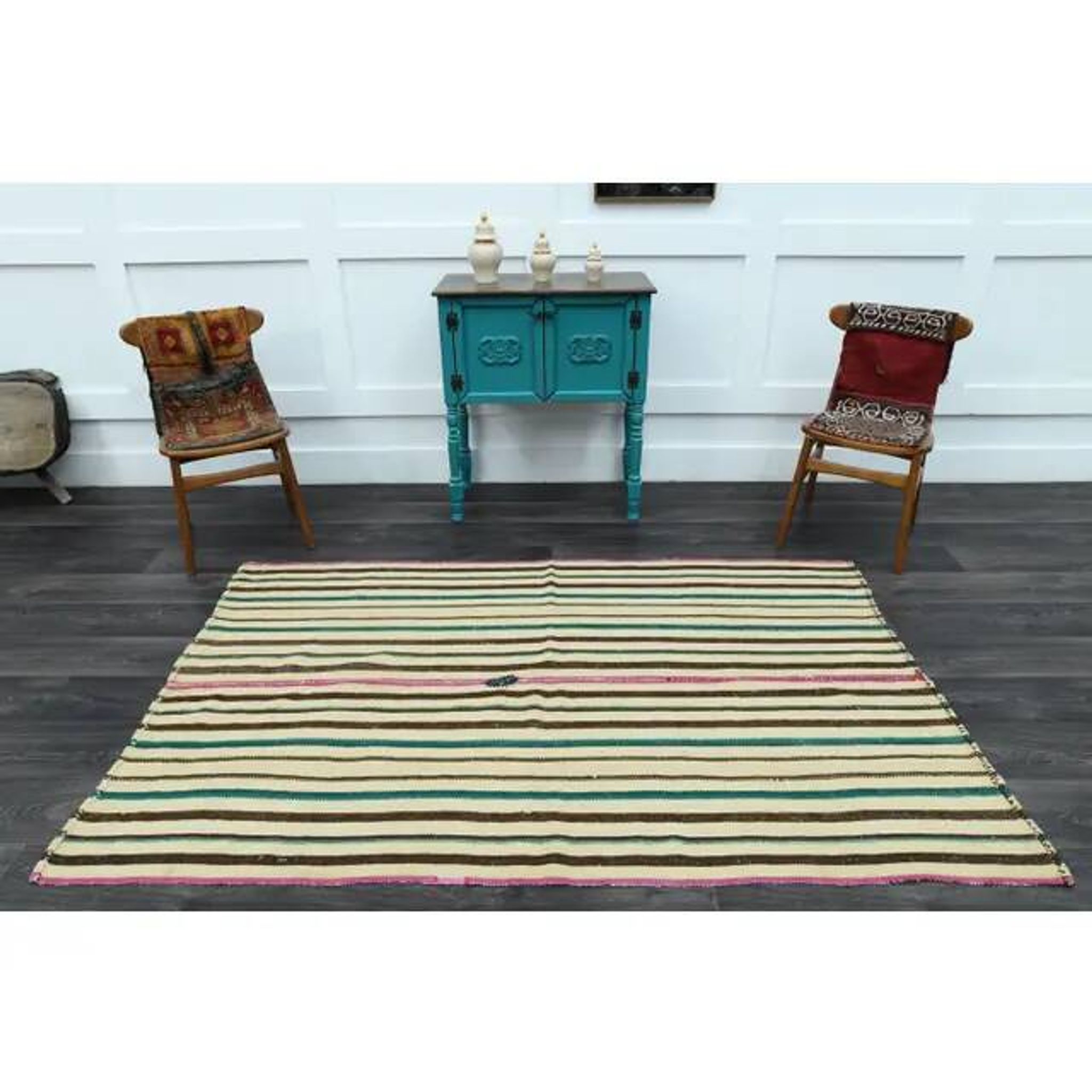 1970s Vintage Turkish Oushak Handmade Wool Cotton Beige Area Rug 137x221