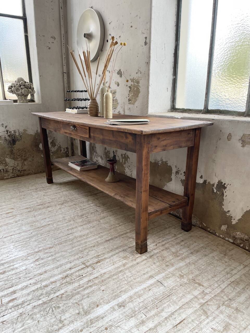 Drapery console table in pine