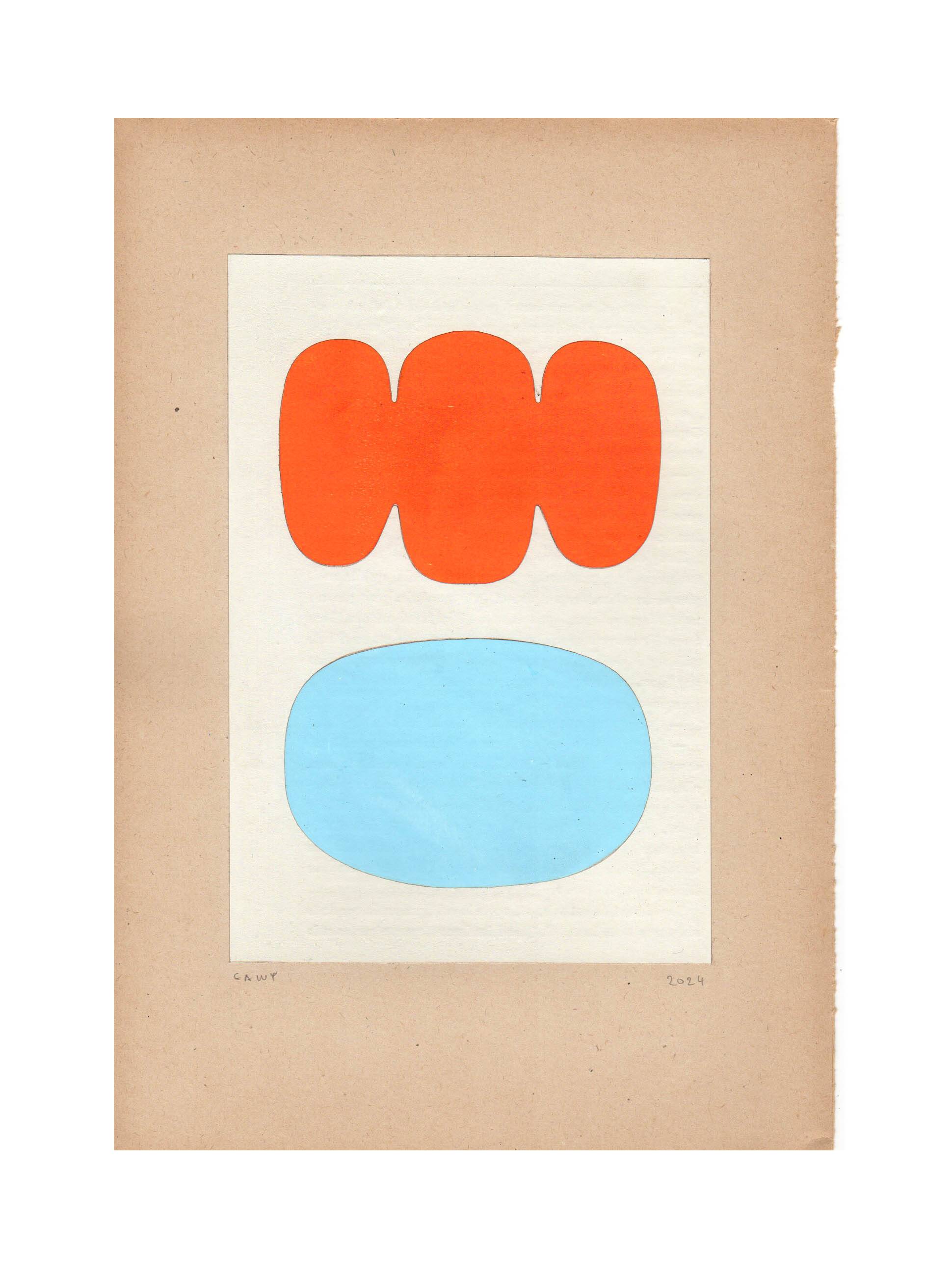 Collage on old paper - abstract painting H801 signed Eawy