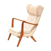 Fauteuil danois en tissu crème, années 70