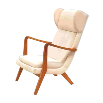 Fauteuil danois en tissu crème, années 70