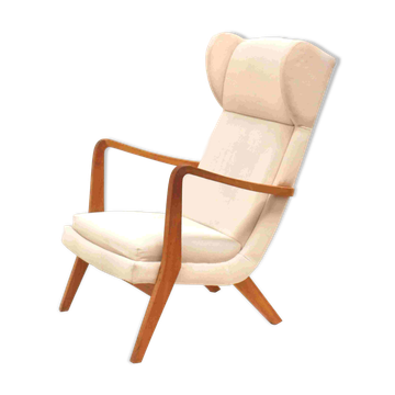 Fauteuil danois en tissu crème, années 70