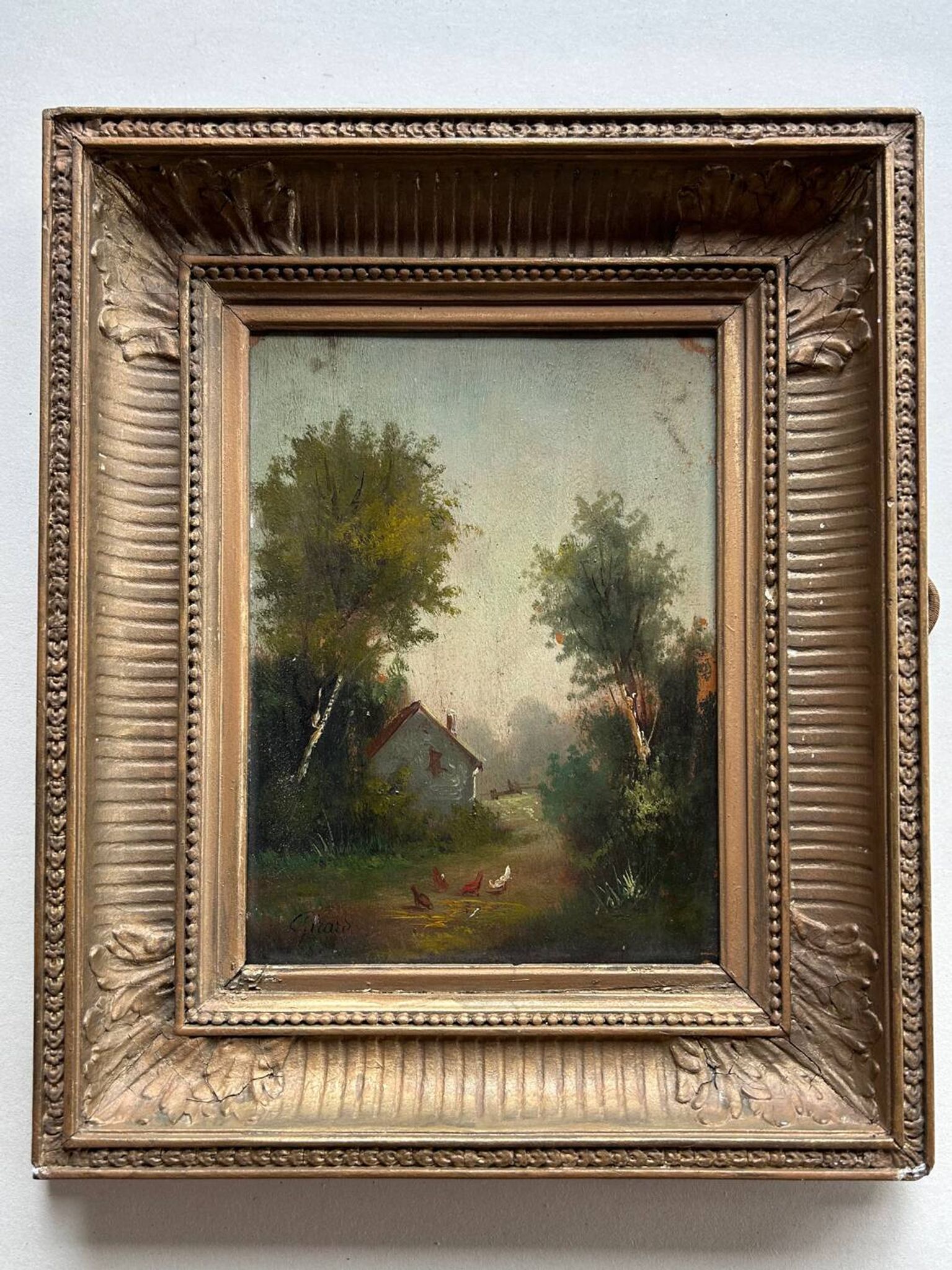 The Court of Poultry, oil on panel signed Girard, 19th century.