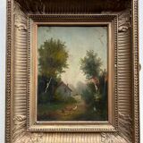 La Basse-cour , Huile sur panneau signée Girard XIXe