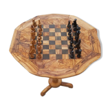 Table de jeu d'échecs, bois d'olivier rustique