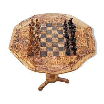 Table de jeu d'échecs, bois d'olivier rustique